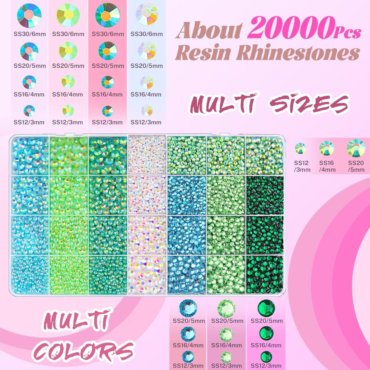 20,000 PCS Blue Resin Rhinestones for DIY Crafting – Bedazzler Kit with B7000 Jewelry Glue, Flatback Gems for Clothing, Shoes, Tumblers, Fabric, Nail Art, Assorted Sizes 3/4/5/6mm